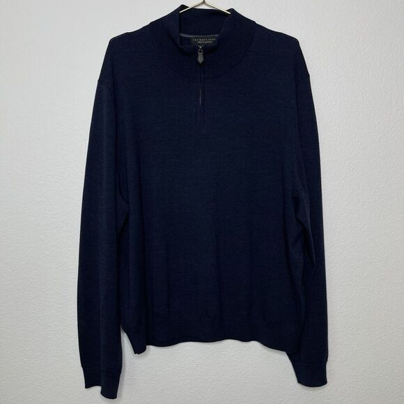 Bloomingdales Mens Merino Wool Sweater XXL Steel Blue 1/4 Zip Lightweight Jumper - Picture 10 of 10
